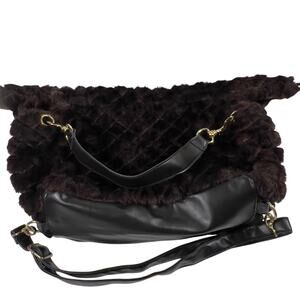 GAL Classy Lady Large Chocolate Faux Fur/Leather Quilt Shoulder Dual Strap Tote